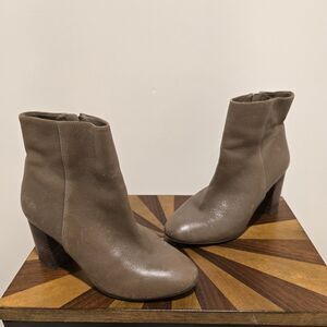 Antonio Melani Leather Ankle Boots Booties Mink Brown US 7 Womens Block Heel